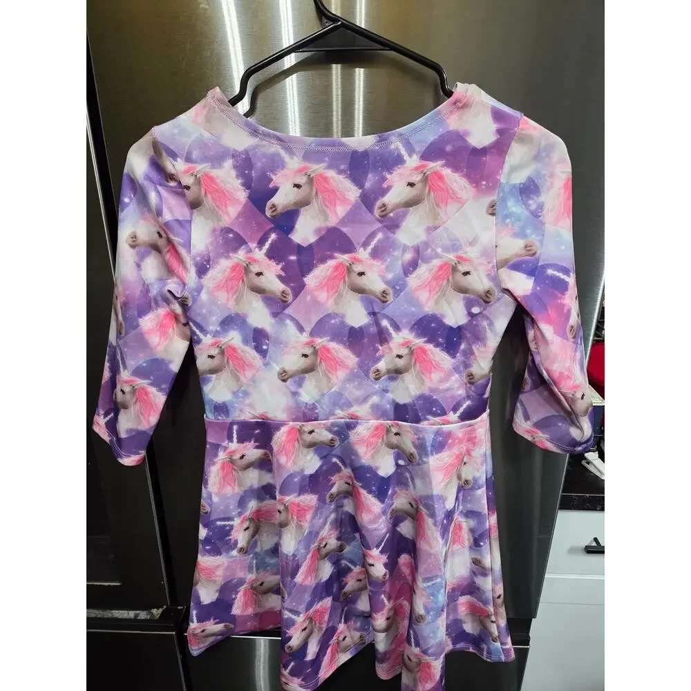 Purple Galaxy Unicorns LS Dress - The Children's Place - L (10/12)
